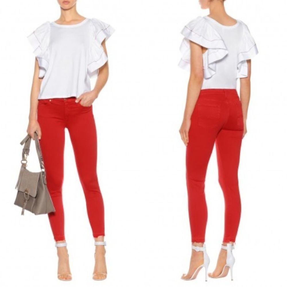 7 For All Mankind Slim Illusion Red Cropped Mid Rise Skinny Jeans 29